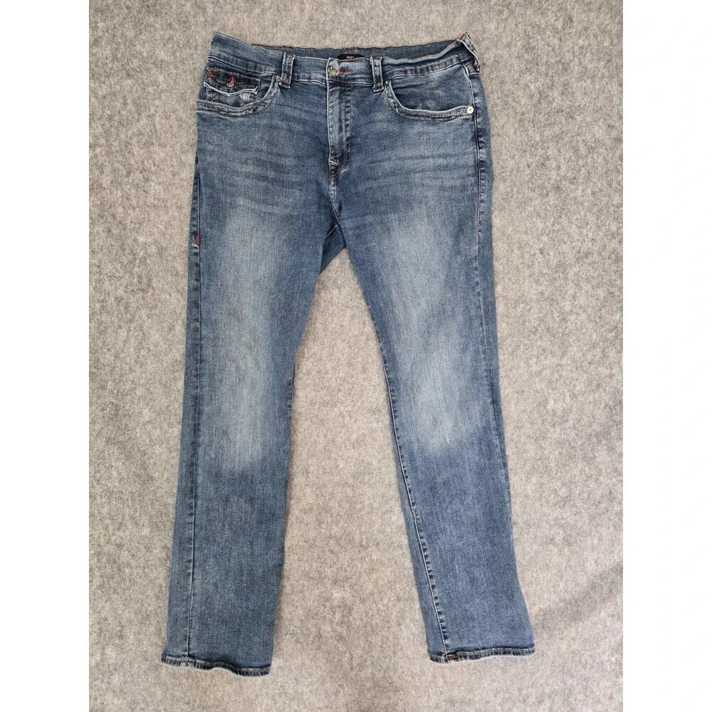 True Religion Mens Ricky Flap SN Straight Leg Jeans Blue Rinse 38x33 22673